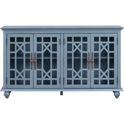 TREXM Sideboard with Adjustable Height Shelves, Metal Handles, and 4 Doors for Living Room, Bedroom, and Hallway (Teal Blue)