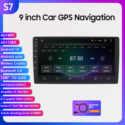 7S Series 9" Double 2Din Touchscreen Android 12 Octa Core QLED 1280*720 Car Gps Navigation Stereo Radio DSP Carplay 6+128GB