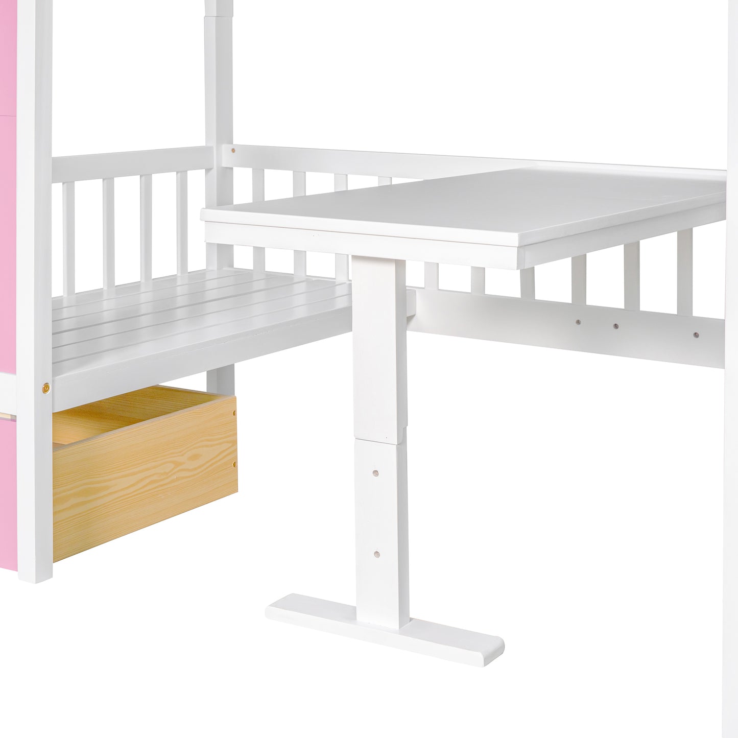 Twin-Over-Twin Bunk Bed with Changeable Table , Bunk Bed  Turn into Upper Bed and Down Desk with 2 Drawers - Pink