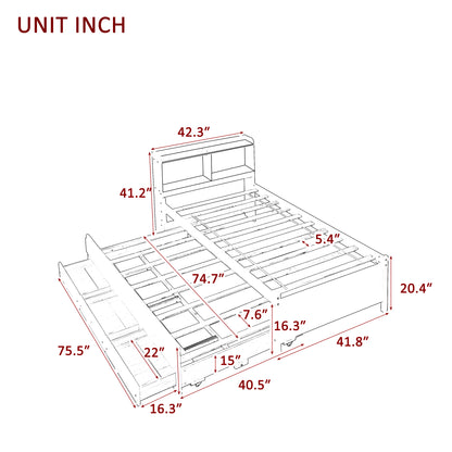 Twin Bed with Twin Trundle,Drawers,Grey