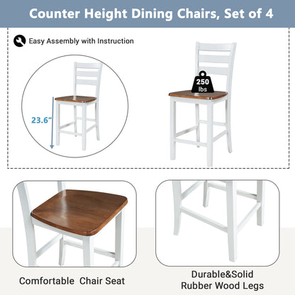 TOPMAX Farmhouse Wood Counter Height 5-Piece Dining Table Set with Drop Leaf, Kitchen Set with Wine Rack and Drawers for Small Places, Walnut+White