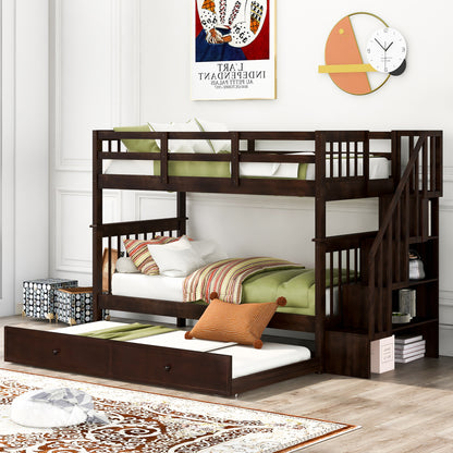 Stairway Twin-Over-Twin Bunk Bed with Twin size Trundle for Bedroom, Dorm, Adults, Espresso( old sku: LP000209AAP )