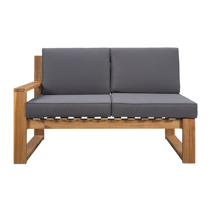 U_STYLE 3-Piece Patio Sectional Set  Acacia  Wood and Grey Cushions  Ideal for Outdoors and Indoors