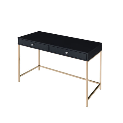 ACME Ottey Writing Desk, Black High Gloss & Gold Finish 93540