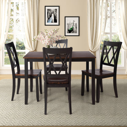 TOPMAX 5-Piece Dining Table Set Home Kitchen Table and Chairs Wood Dining Set (Black+Cherry)