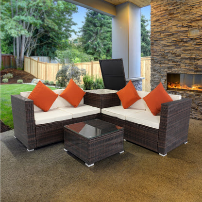 4 Piece Patio Sectional Wicker Rattan Outdoor Furniture Sofa Set with Storage Box