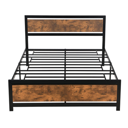 Metal and Wood Bed Frame with Headboard and Footboard ,Queen Size Platform Bed ,No Box Spring Needed, Easy to Assemble(Black)