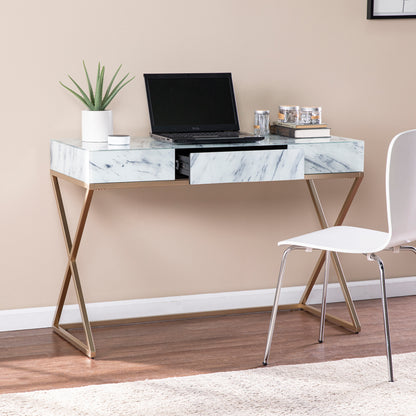 Kamblemore Faux Marble Writing Desk w/ Storage