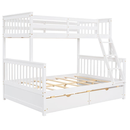 Twin-Over-Full Bunk Bed with Ladders and Two Storage Drawers (White) ( old sku:LT000165AAK）