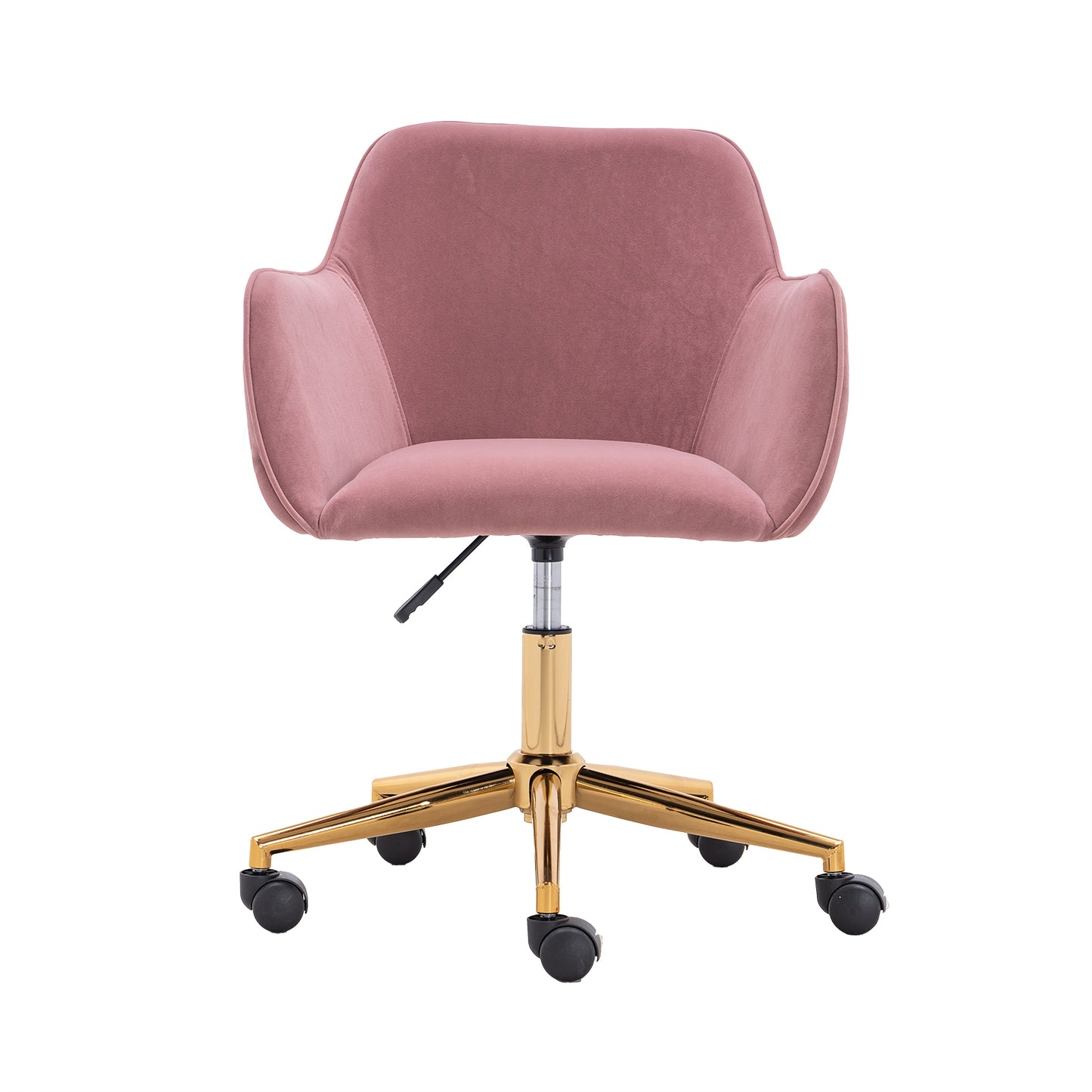 Modern Velvet Fabric Material Adjustable Height 360 revolving Home Office Chair with Gold Metal Legs and Universal Wheels for Indoor,Pink