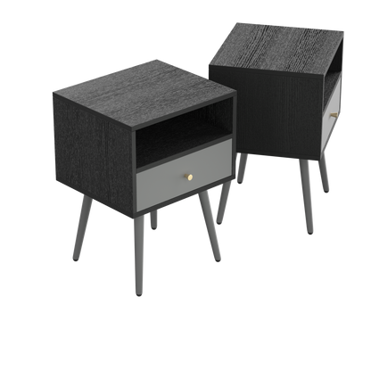 Modern Bedside Tables Set of 2,Nightstand with 1 Storage Drawer -Chic  Simple Assembly End Side Table,Sofa Table,for bedroom/living room/office (2pcs,dark grey)