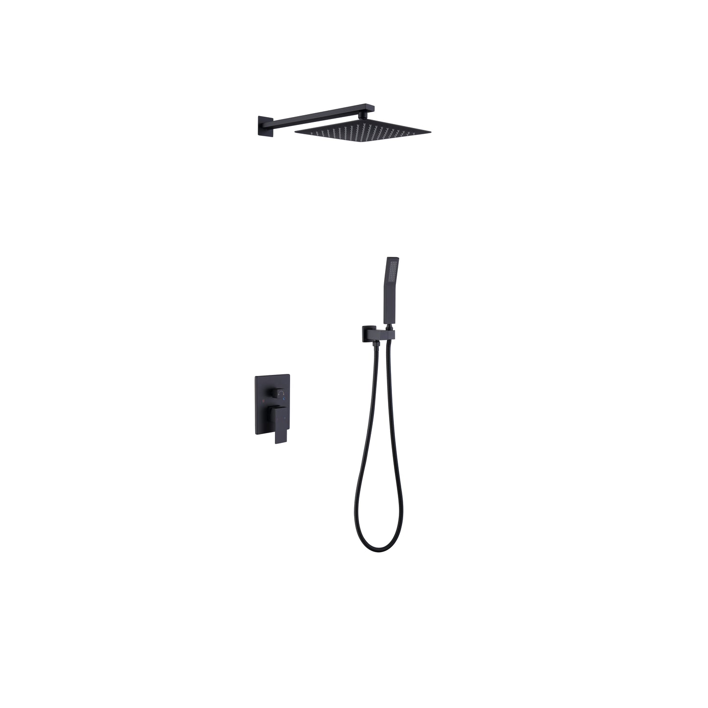 Shower System Shower Faucet Combo Set Wall Mounted with 10" Rainfall Shower Head and handheld shower faucet, Matt Black Finish with Brass Valve Rough-In