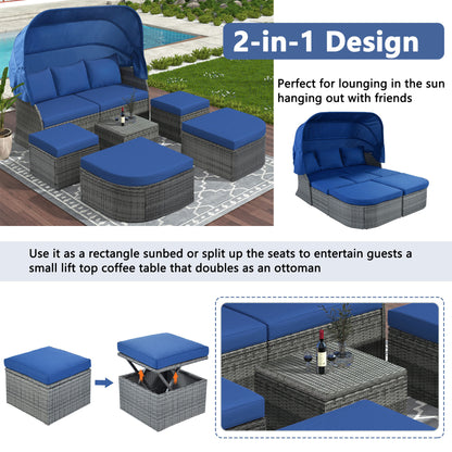 U_STYLE Outdoor Patio Furniture Set Daybed Sunbed with Retractable Canopy Conversation Set Wicker Furniture Sofa Set