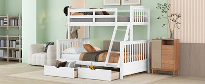 Twin-Over-Full Bunk Bed with Ladders and Two Storage Drawers (White) ( old sku:LT000165AAK）