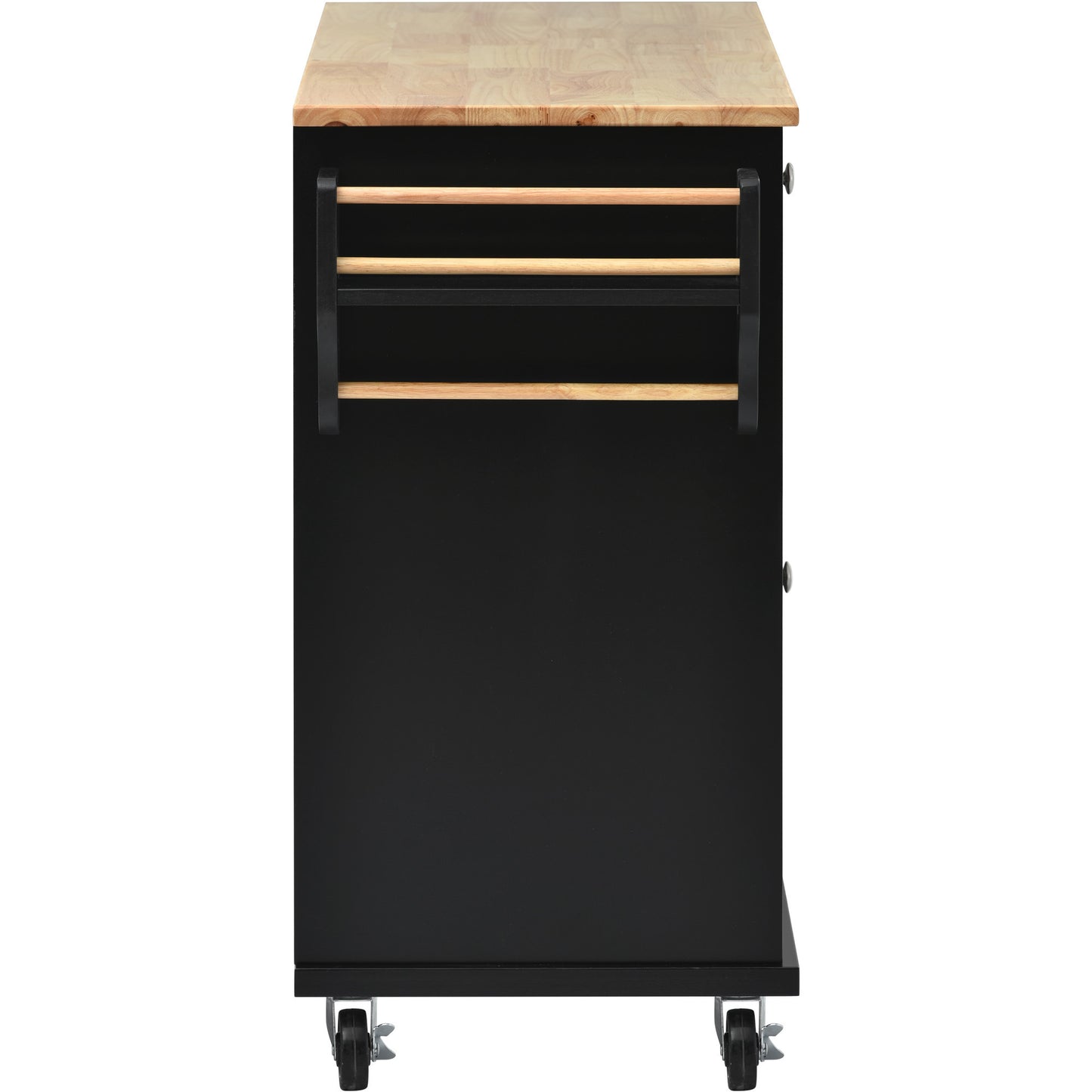 K&K kitchen cart with Rubber wood desktop rolling mobile kitchen island with storage and 5 draws 53 Inch width （Black）