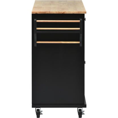 K&K kitchen cart with Rubber wood desktop rolling mobile kitchen island with storage and 5 draws 53 Inch width （Black）