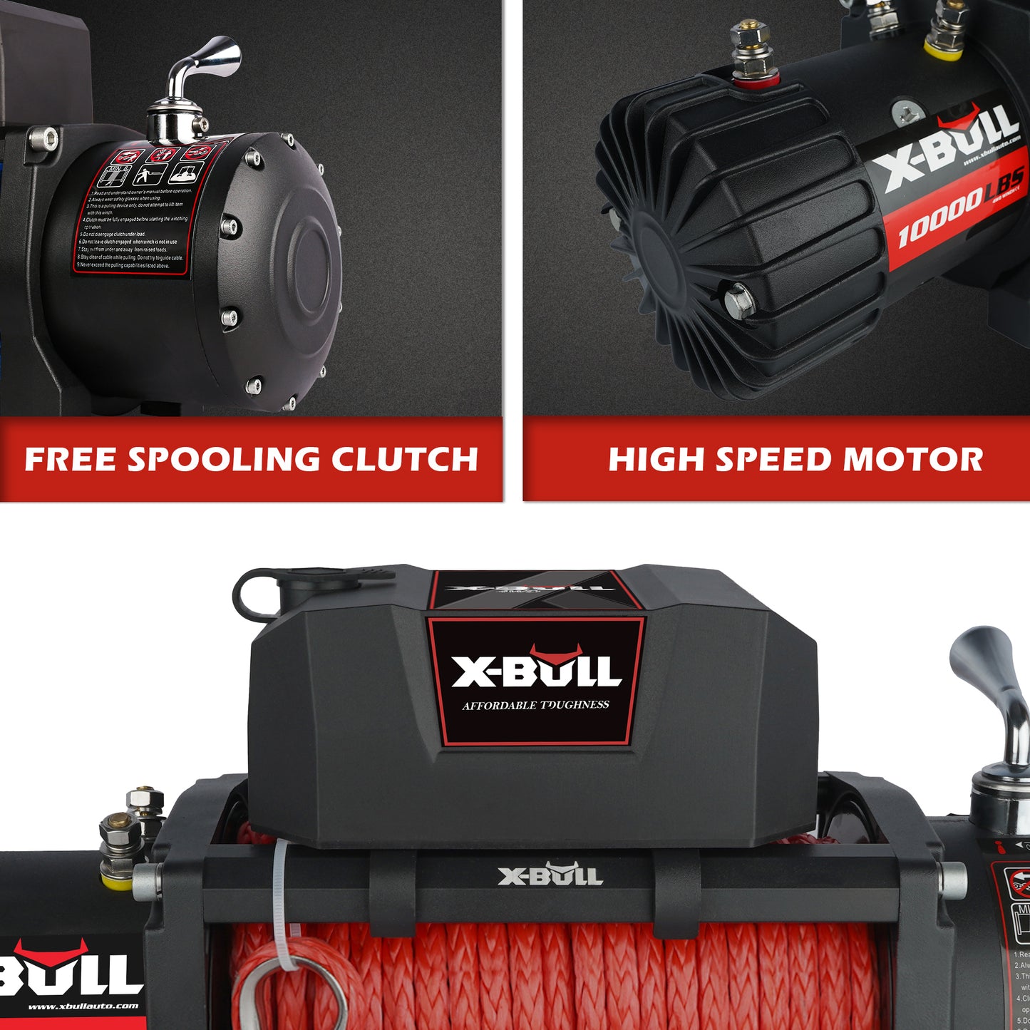 X-BULL 12V Synthetic Rope Winch-10000 lb. Load Capacity Electric Winch Kit,Waterproof IP67 Electric Winch with Hawse Fairlead, with Both Wireless Handheld Remote and Corded Control Recovery