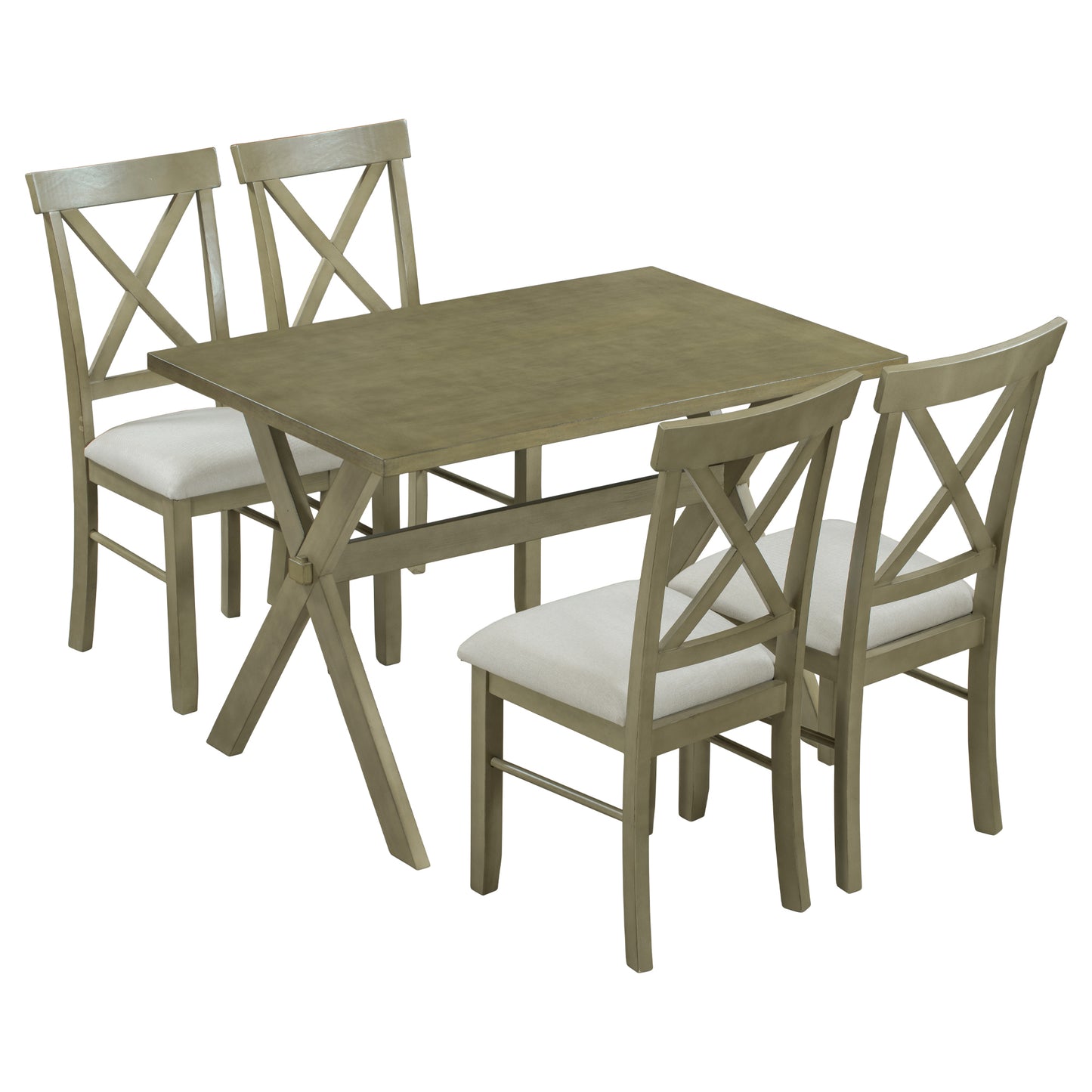 TOPMAX 5 Pieces Farmhouse Rustic Wood Kitchen Dining Table Set with Upholstered 4 X-back Chairs, Gray Green