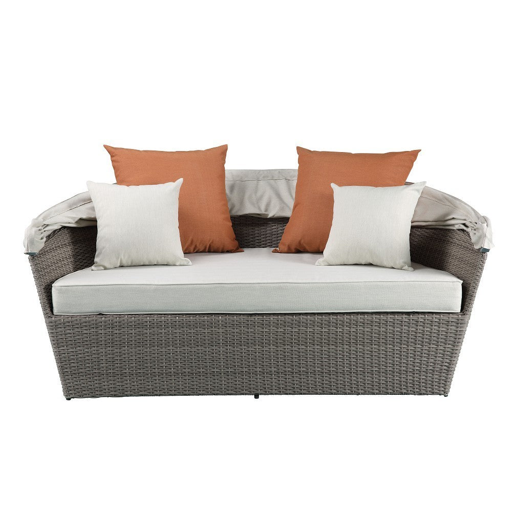 ACME Salena Patio Canopy Sofa & Ottoman in Beige Fabric & Gray Wicker 45025