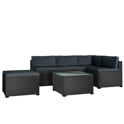 GO 6-Piece Outdoor Furniture Set with PE Rattan Wicker, Patio Garden Sectional Sofa Chair, removable cushions (Black wicker, Grey cushion)