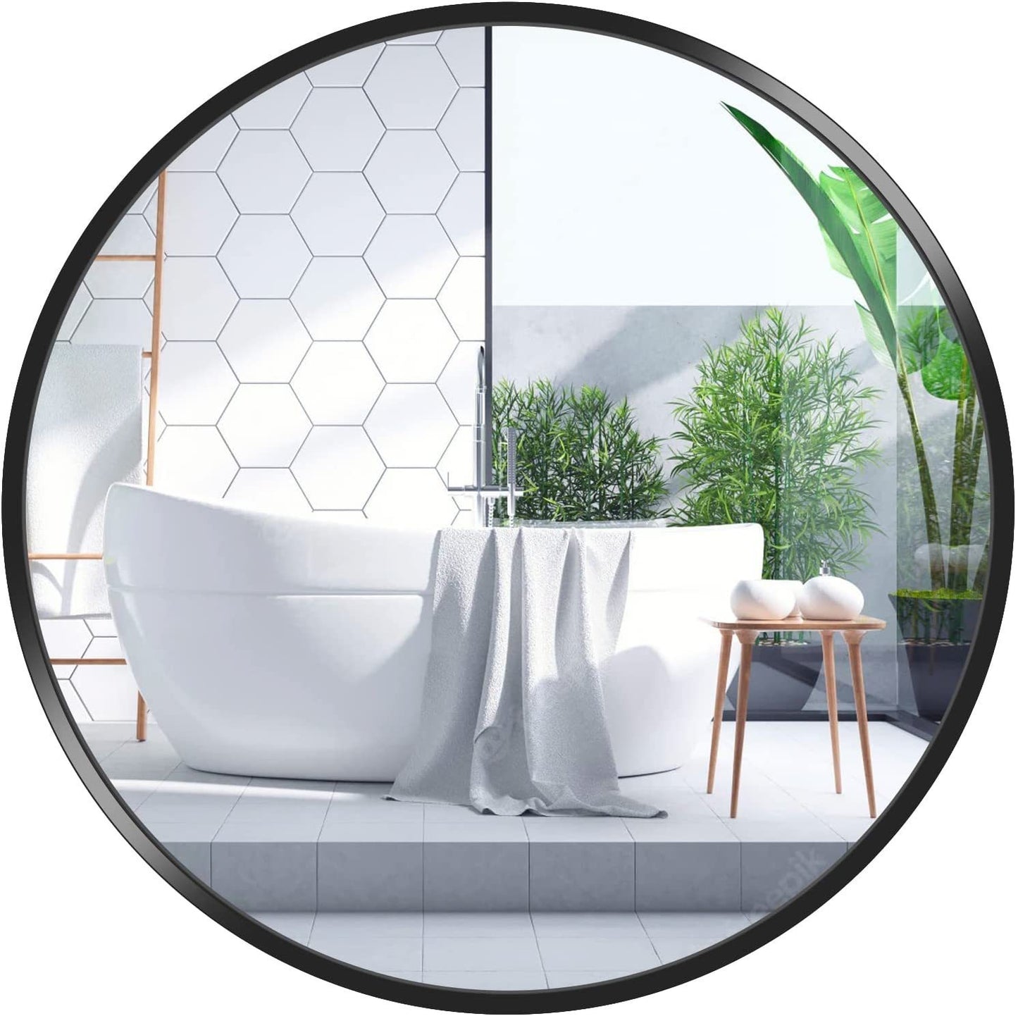 Round Mirror, Circle Mirror 16 Inch, Black Round Wall Mirror Suitable for Bedroom, Living Room, Bathroom, Entryway Wall Decor and More, Brushed Aluminum Frame Large Circle Mirrors for Wall