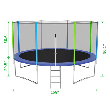 14FT Trampoline for Kids with Safety Enclosure Net, Ladder d 8 Wind Stakes, Spring Cover Padding