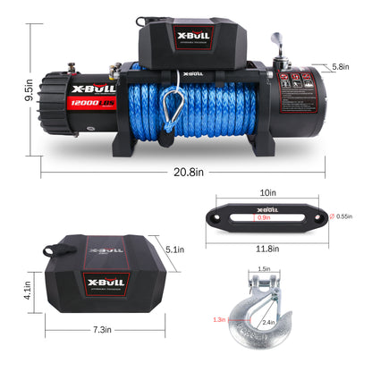 X-BULL 12000 lbs Electric Winch Synthetic Rope Trailer Towing 12V Truck Jeep SUV