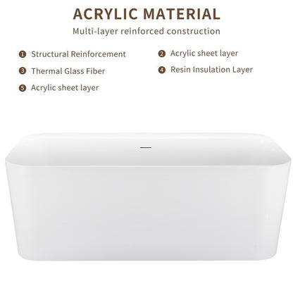 59" 100% Acrylic Freestanding Bathtub，Contemporary Soaking Tub，white Bathtub