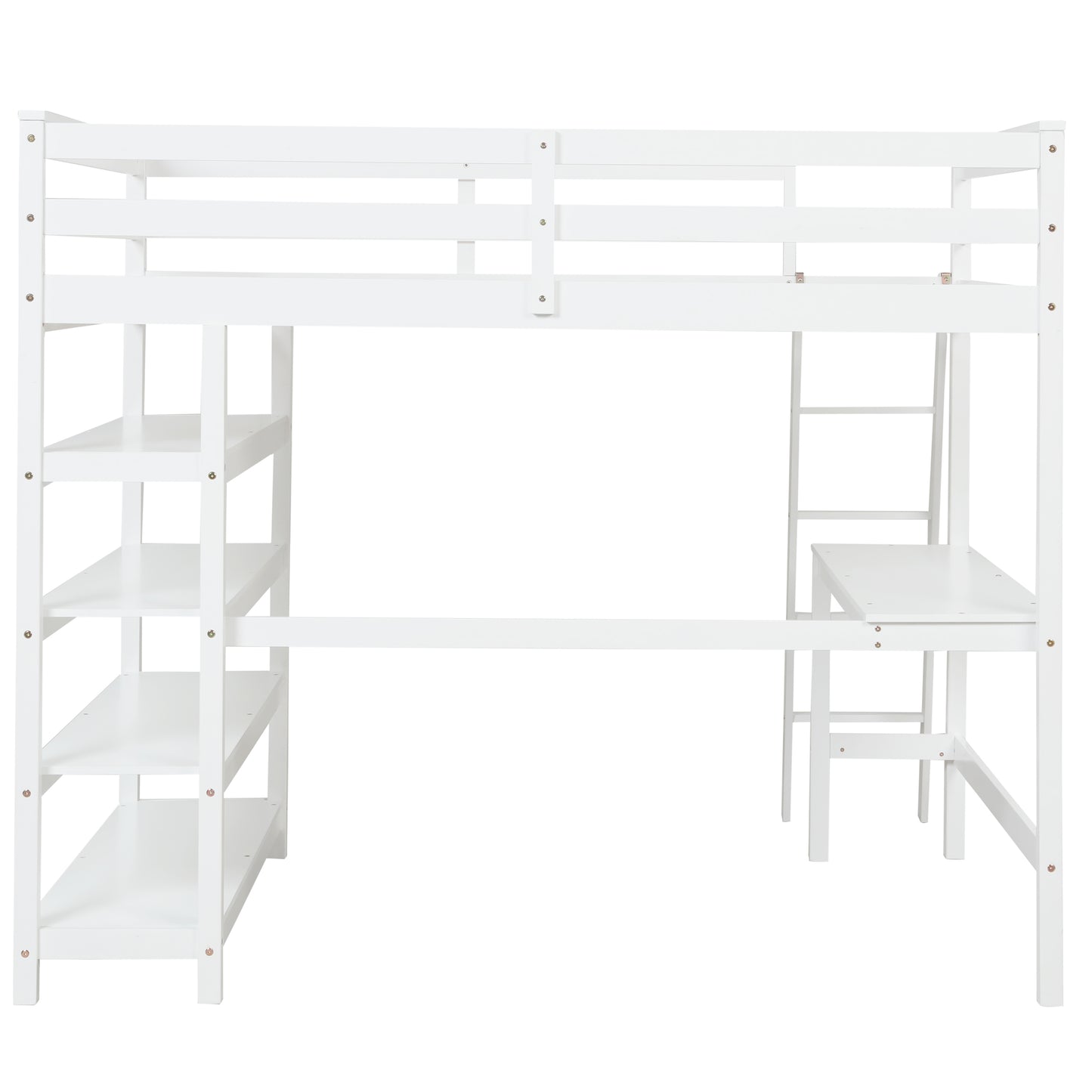 Loft Bed Full with desk,ladder,shelves , White