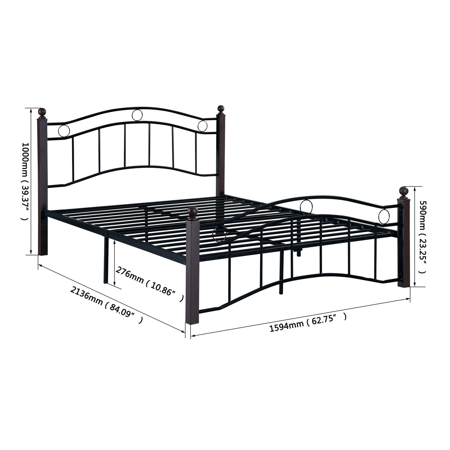 Queen Size Metal Bed Frame with Headboard and Footboard