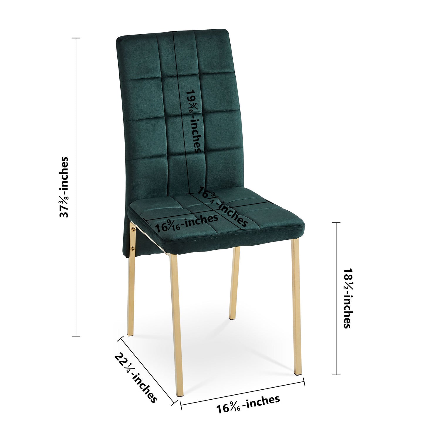 Green Velvet High Back Nordic Dining Chair Modern Fabric Chair with Golden Color Legs, Set Of 4