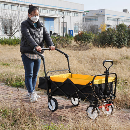 folding wagon Collapsible Outdoor Utility Wagon, Heavy Duty Folding Garden Portable Hand Cart, Drink Holder, Adjustable Handles