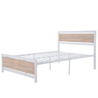 Metal and Wood Bed Frame with Headboard and Footboard ,Full Size Platform Bed ,No Box Spring Needed, Easy to Assemble(White)