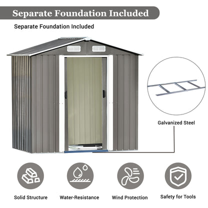 TOPMAX Patio 6ft x4ft Bike Shed Garden Shed, Metal Storage Shed with Lockable Door, Tool Cabinet with Vents and Foundation for Backyard, Lawn, Garden, Gray