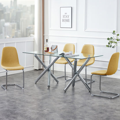 Dining Chairs Set of 4,Spoon shape Modern Style Dining Kitchen Room Upholstered Side Chairs， Accent Chairs with Soft Linen Fabric Cover Cushion Seat and plating Metal Legs Yellow office chair