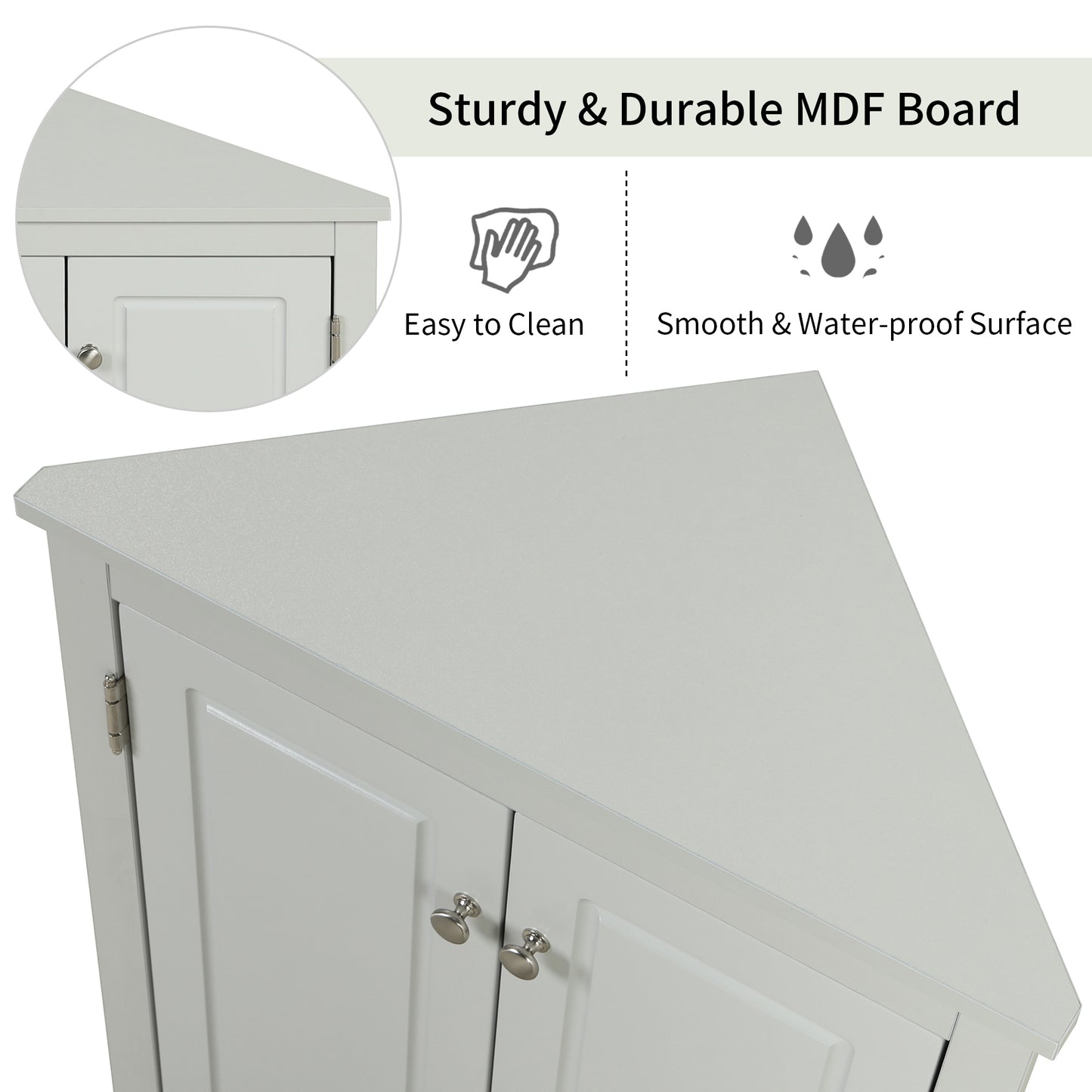 Grey Triangle Bathroom Storage Cabinet with Adjustable Shelves, Freestanding Floor Cabinet for Home Kitchen