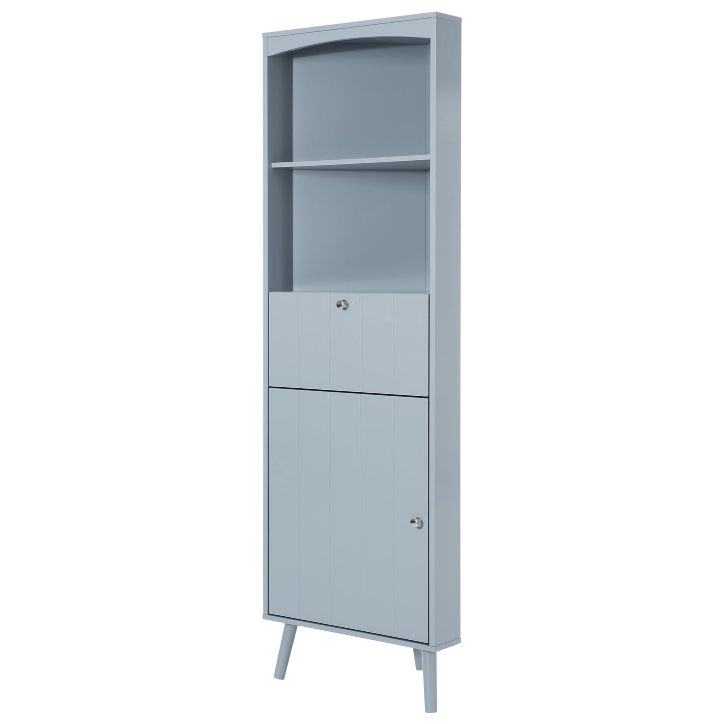 Gray Triangle Elegant Corner Cabinet with Open Shelves, MDF Board, Anti-toppling Device, Painting Surface, Large Storage Space for Limited Space