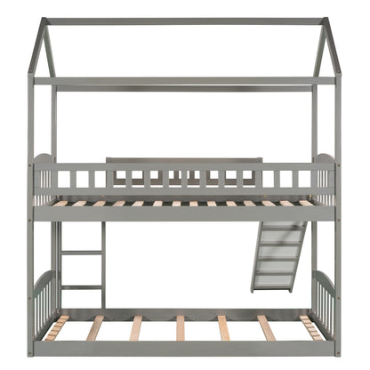 Twin Over Twin Bunk Bed with Slide, House Bed with Slide, Gray(OLD SKU: LP000213AAE)