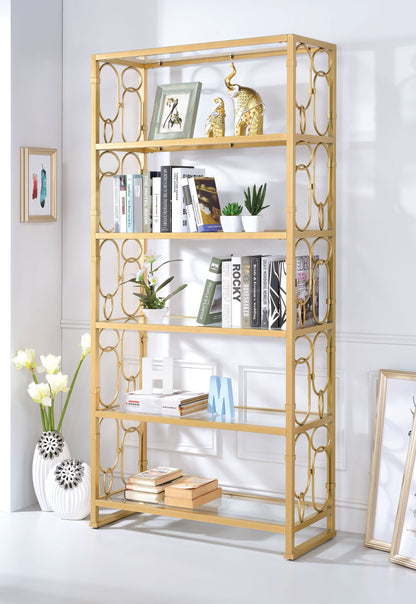 ACME Milavera Bookshelf in Gold & Clear Glass 92470