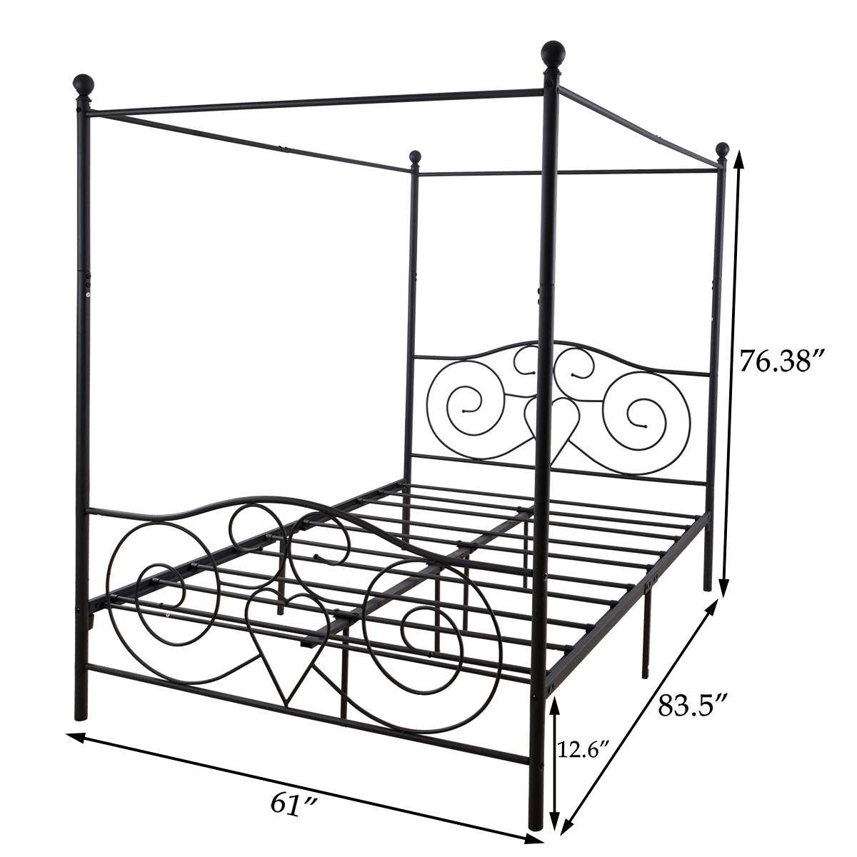 Canopy Metal Bed Frame with Vintage Style Headboard & Footboard ，Easy DIY Assembly All Parts Included, Queen Black（same as W84036133）