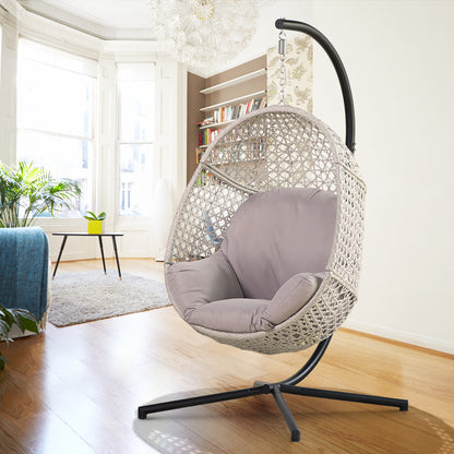 Large Hanging Egg Chair with Stand & UV Resistant Cushion Hammock Chairs with C-Stand for Outdoor