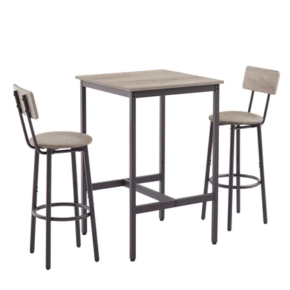 Bar Table Set with 2 Bar stools PU Soft seat with backrest (Grey，23.62’’w x 23.62’’d x 35.43’’h)