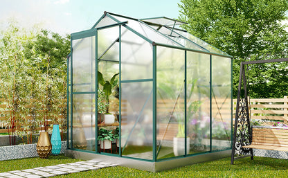 TOPMAX Upgraded Outdoor Patio 6.2ft Wx6.3ft D Greenhouse, Walk-in Polycarbonate Greenhouse with 2 Windows and Base,Aluminum Hobby Greenhouse with Sliding Door for Garden, Backyard, Green