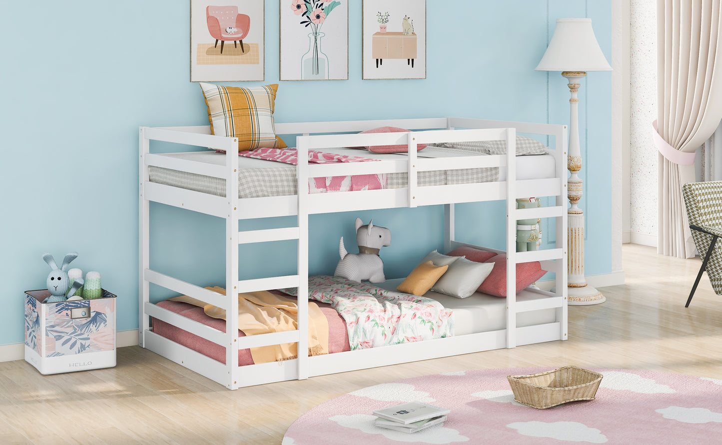 Twin Over Twin Bunk Bed with Ladder, White（OLD SKU：WF282787AAK）