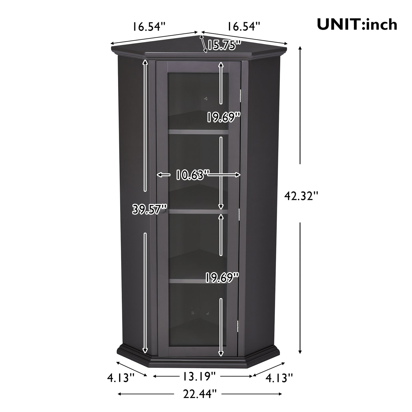 Freestanding Bathroom Cabinet with Glass Door, Corner Storage Cabinet for Bathroom, Living Room and Kitchen, MDF Board with Painted Finish, Black Brown