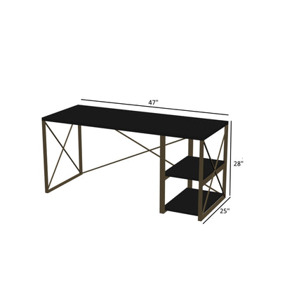 Furnish Home Store Morello Gold Metal Frame 47" Wooden Top 2 Shelves Writing and Computer Desk for Home Office, White