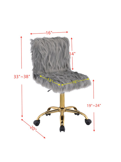 ACME Arundell Office Chair in Gray Faux Fur & Gold Finish OF00121