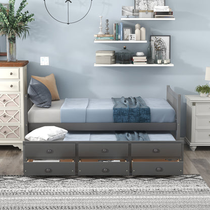 Daybed with Trundle and Drawers, Twin Size, Gray(Old SKU: LP000041EAA,LP000041AAE)