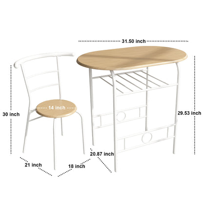 Space Saving Table Set Round Bistro Table Set Kitchen Rack Table and Wooden Chairs for Small Spaces Outdoor bar Table and Chairs Set，Light Brown & White，one set of three pcs. Light Brown.