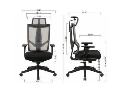 Excustive office chair with headrest and 2D armrest, chase back function with 7 gears adjustment, tilt function max 128°,300lbs,Black mesh imported from Germany, BIFMA CERTIFICATED